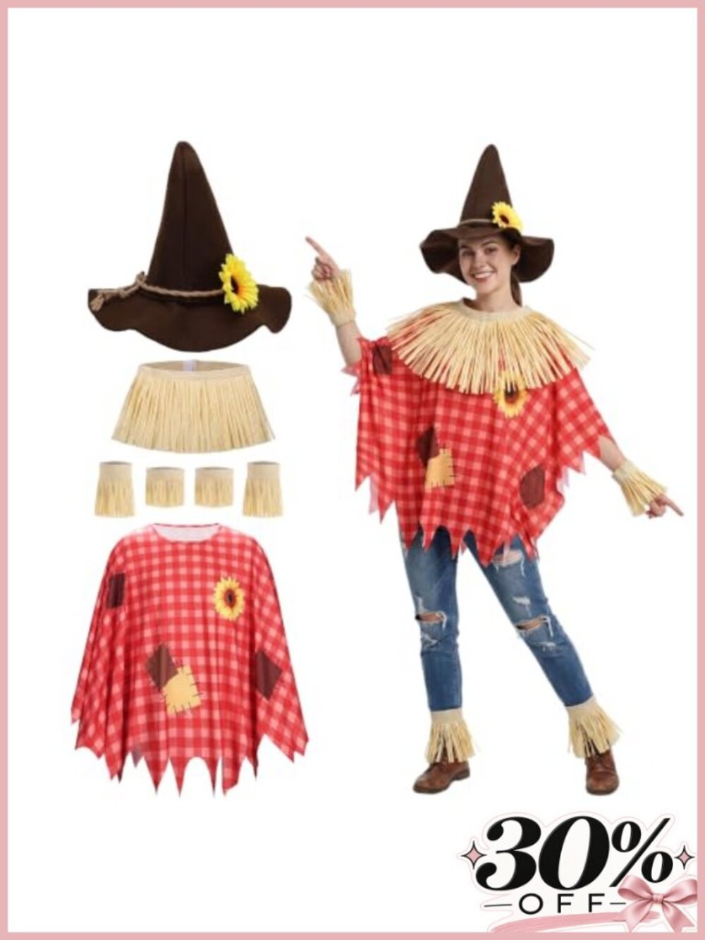 Scarecrow Costume Set Adult Halloween Cosplay Thanksgiving Dress Up